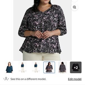 Terra & Sky Women's Plus Size Poet Sleeve Blouse